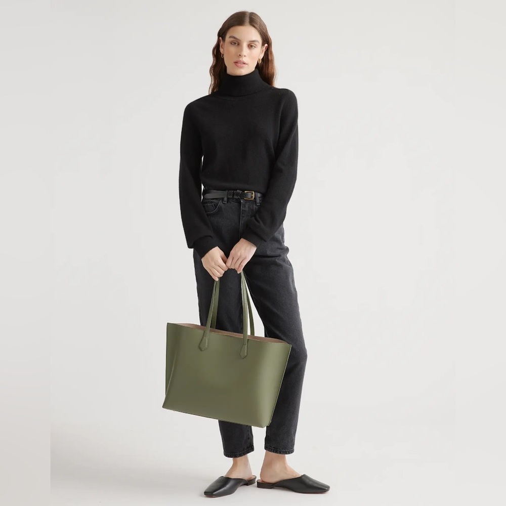 Quince Italian Leather Triple Compartment Tote Olive Green - Picture 6 of 16